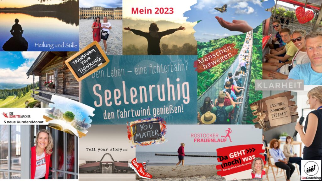 Eine Collage mit Wünschen und Zielen für 2023
